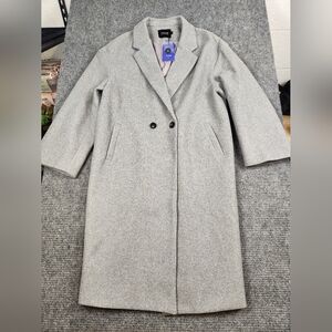 Chouyatou Women's L Trench Coat Gray Wool Blend Pea Coat Old Money Quite Luxury